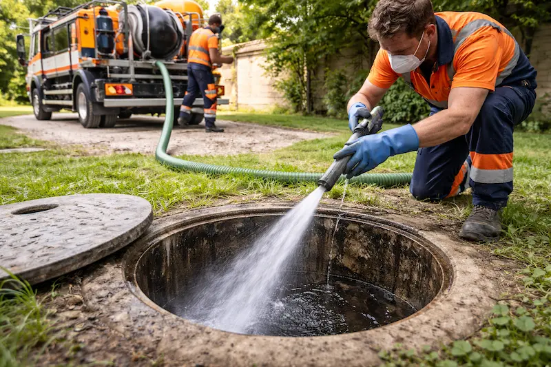 limpiando la fosa con agua a presion limpieza de fosas sépticas